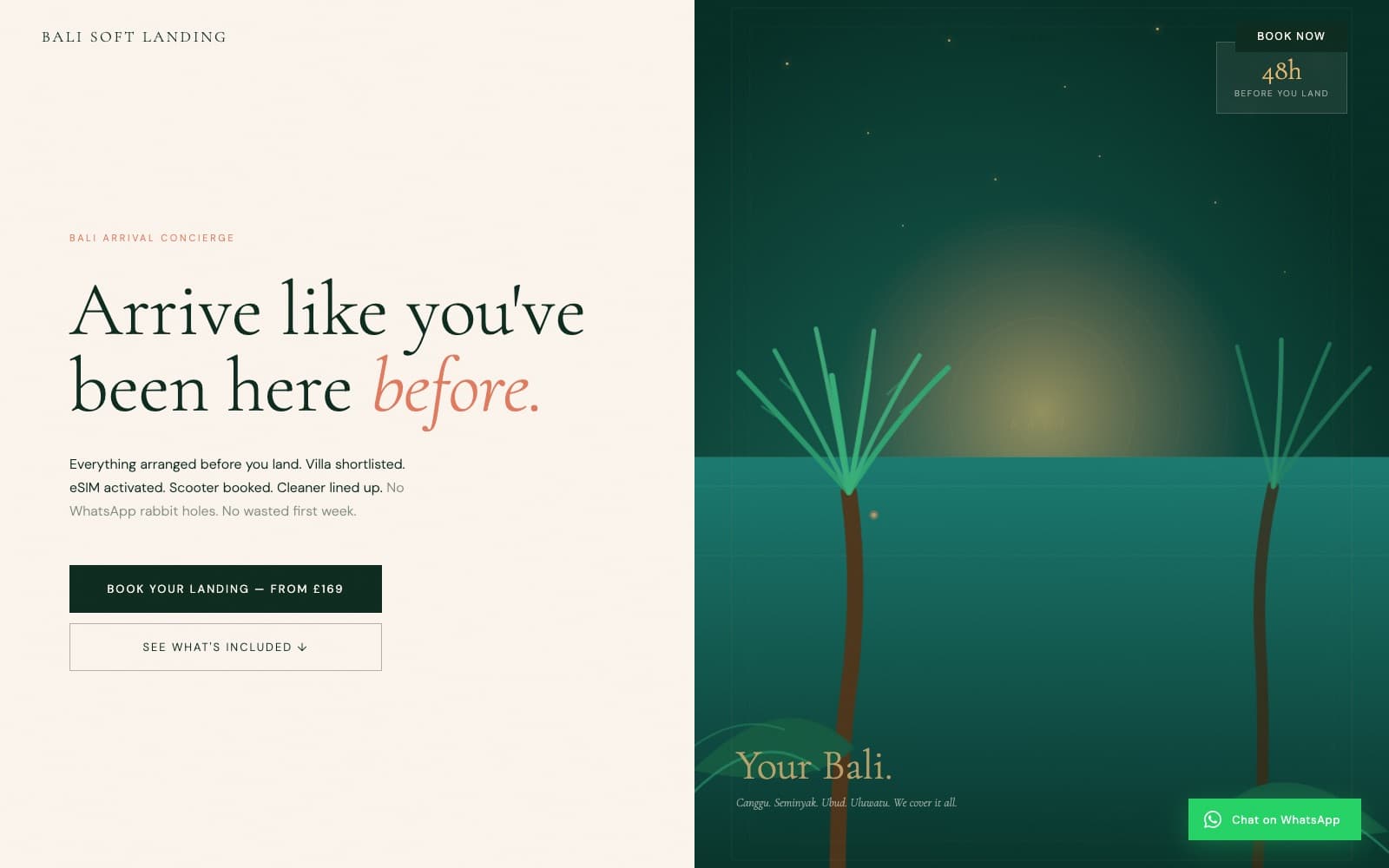 Bali Soft Landing, live site preview