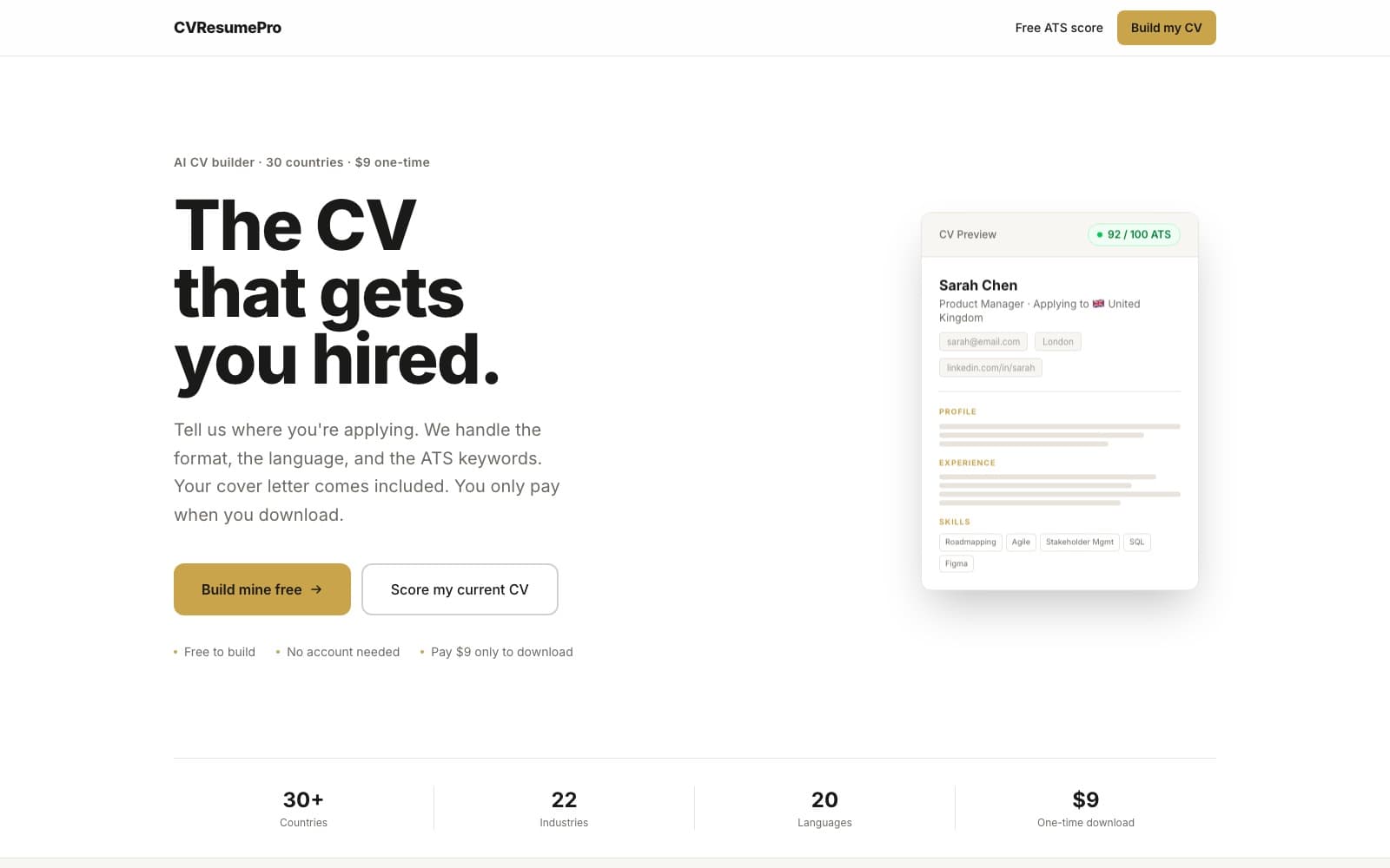 CVResumePro, live site preview